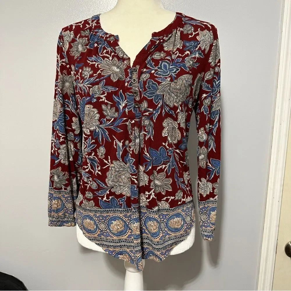 Lucky Brand Blouse Long Sleeve Floral Shirt Top Boho size S
